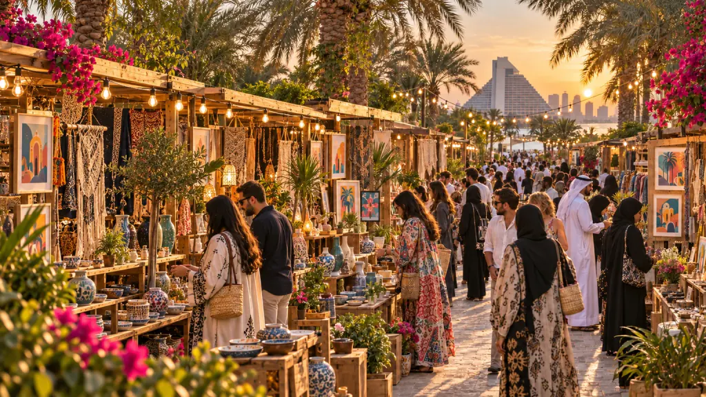 Concept illustration of visitors browsing independent fashion and makers' stalls at High Five
